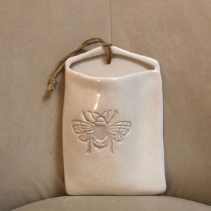 Wall Decor - hanging ceramic/clay/pottery container with embossed “bee” on front